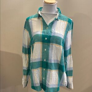J. Crew Green and White Plaid Casual Shirt